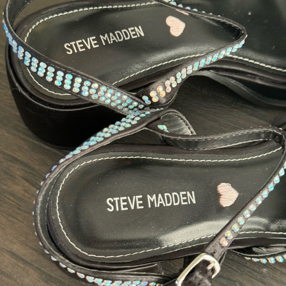 Steve Madden Tween Teen Girls Dreem Black Rhinestone Sandals Dress Shoes 5 6 NEW - Picture 7 of 11